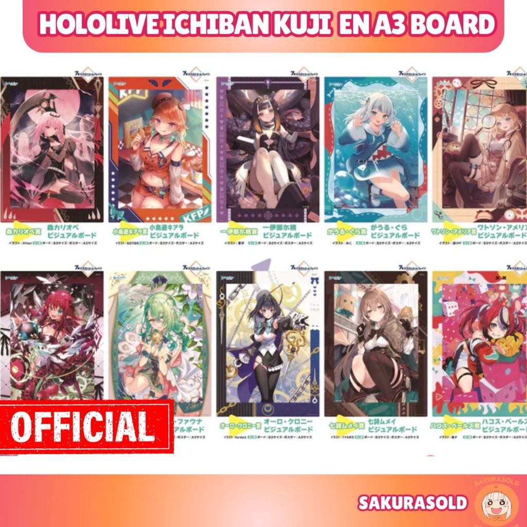 Hololive Ichiban Kuji Artboard A3 โปสเตอร์ Hololive Ichiban Kuji Gura Ame Ina Mumei Kronii Hololive 