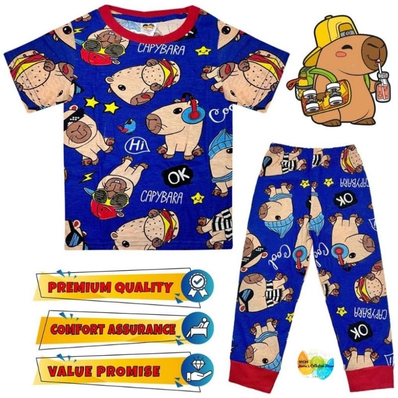 BAJU TIDUR /SLEEPWEAR /PIJAMA KIDS (3M-12Y) FM Blue NEW CAPYBARA SEDON Full Cotton Kids Pakaian Boy