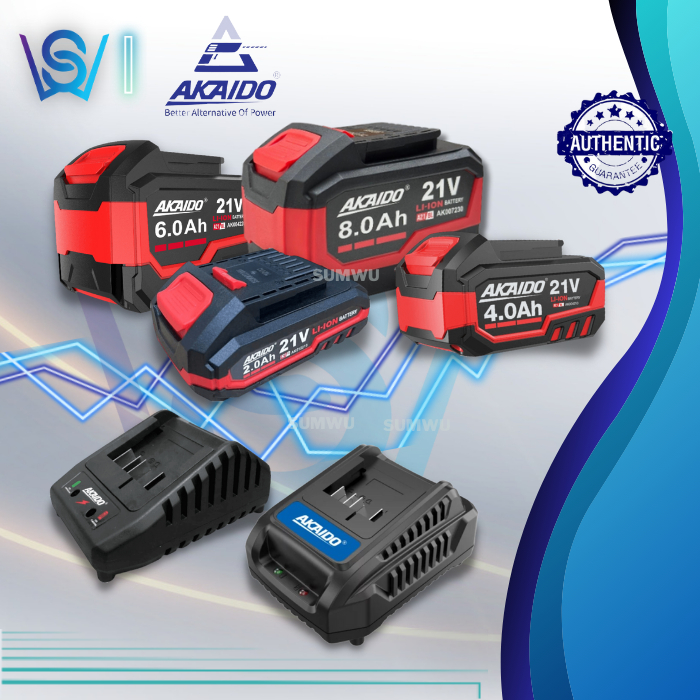 AKAIDO A21BL แบตเตอรี่ / CHARGER / FAST CHARGER 21V ชาร์จเครื่องมือไฟฟ้าไร้สาย Pengecas Bateri