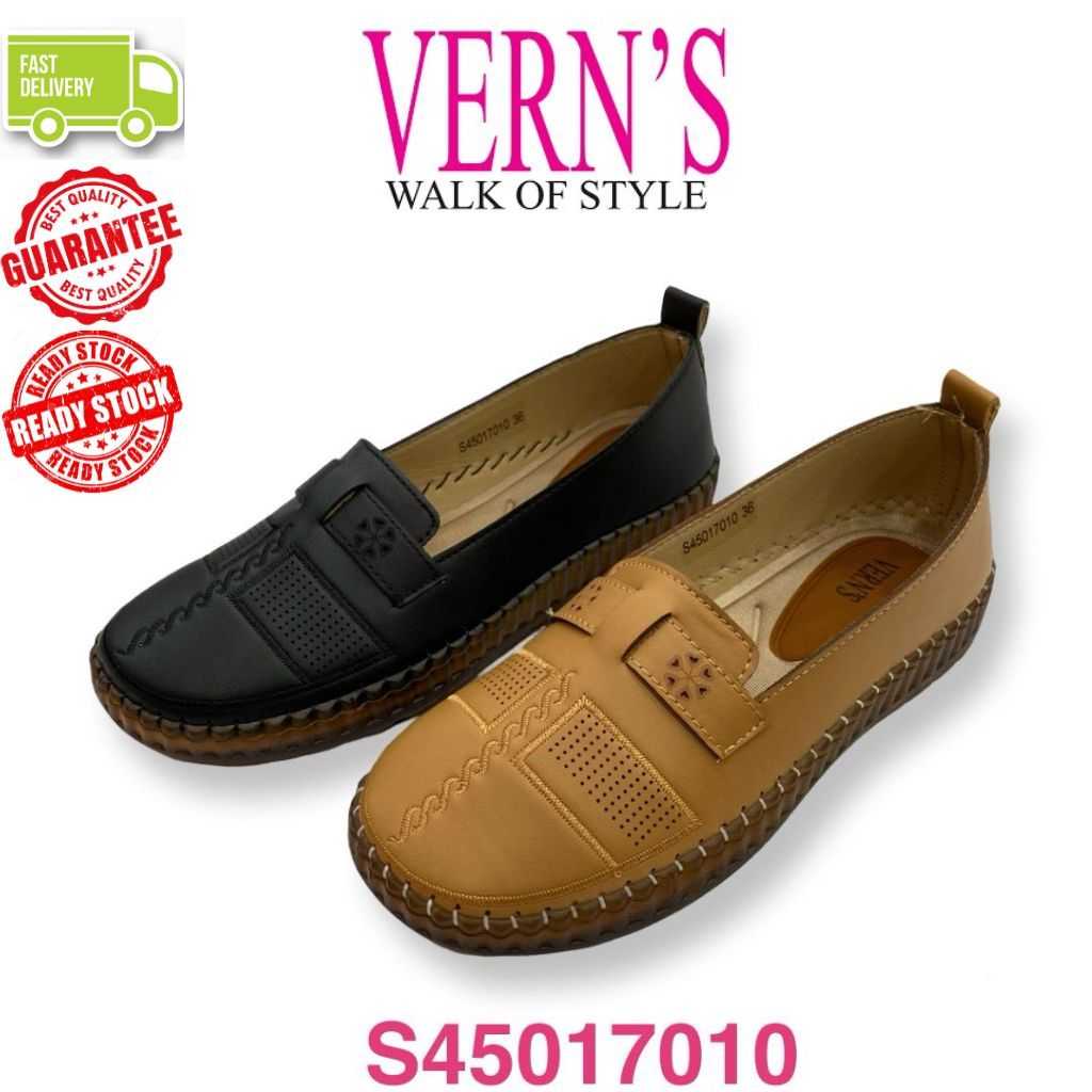 VernS ผู้หญิงคลาสสิก Monogram รองเท้าส้นแบน S45017010 RM89.99/Moccasin/Slip On/Ladies Rounded Shoes