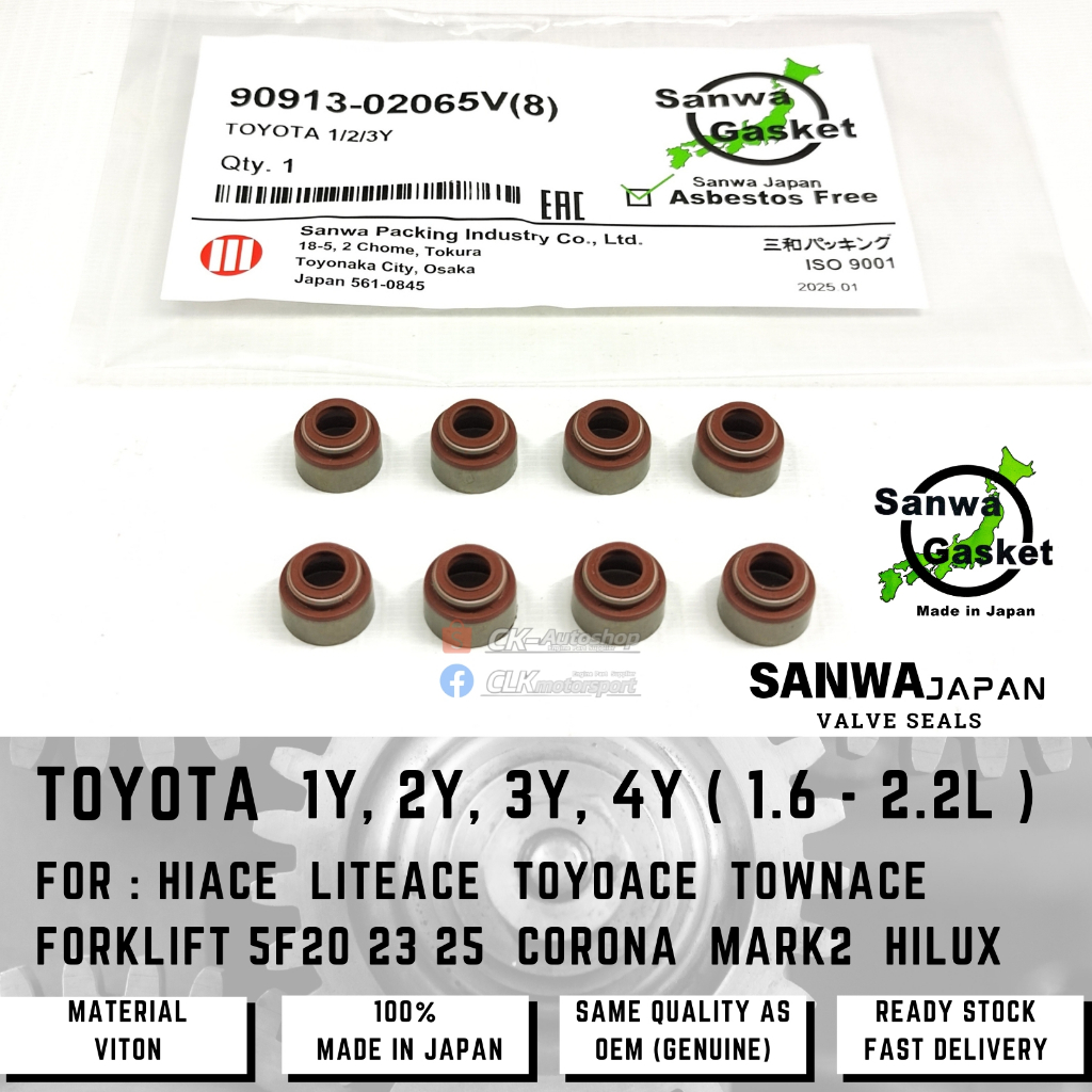 Sanwa Japan Viton วาล์วซีล - TOYOTA 1Y 2Y 3Y 4Y OHC 8V สําหรับ HiAce TownAce ToyoAce Hilux YR20 YR21