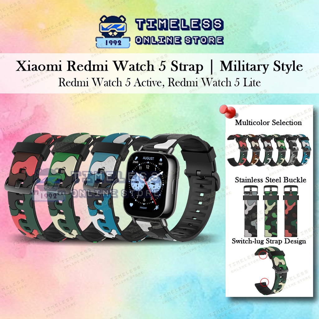 🇲🇾 สาย Xiaomi Redmi Watch 5 Active / 5 Lite, สไตล์ทหาร 22 มม., หัวเข็มขัดสแตนเลส (Xiao Mi 5active 5l