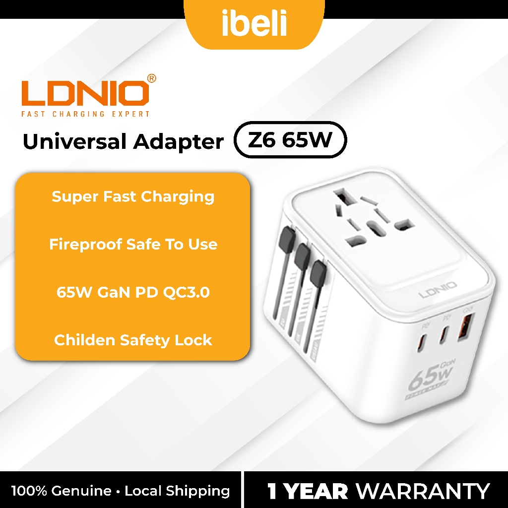LDNIO Z6 (65W) Gan Universal Travel Adapter PD QC3.0 Super Fast Charger