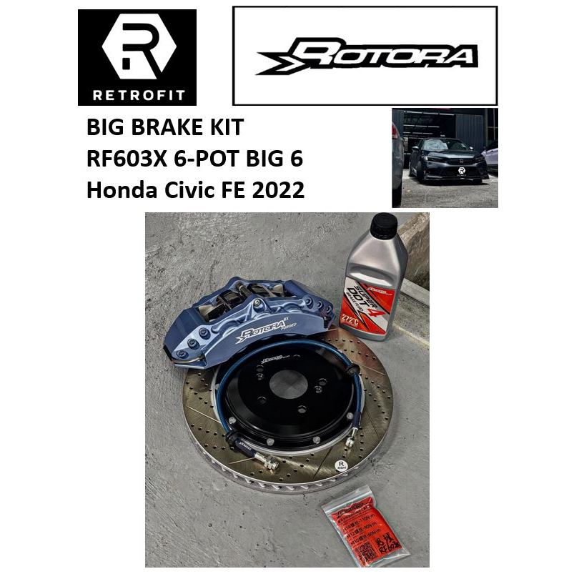 Rotora RF603X ด้านหน้า 6-หม้อใหญ่ 6 ชุดเบรคขนาดใหญ่ 355 มม.โรเตอร์แผ่นดิสก์สําหรับ Honda Civic FE (2