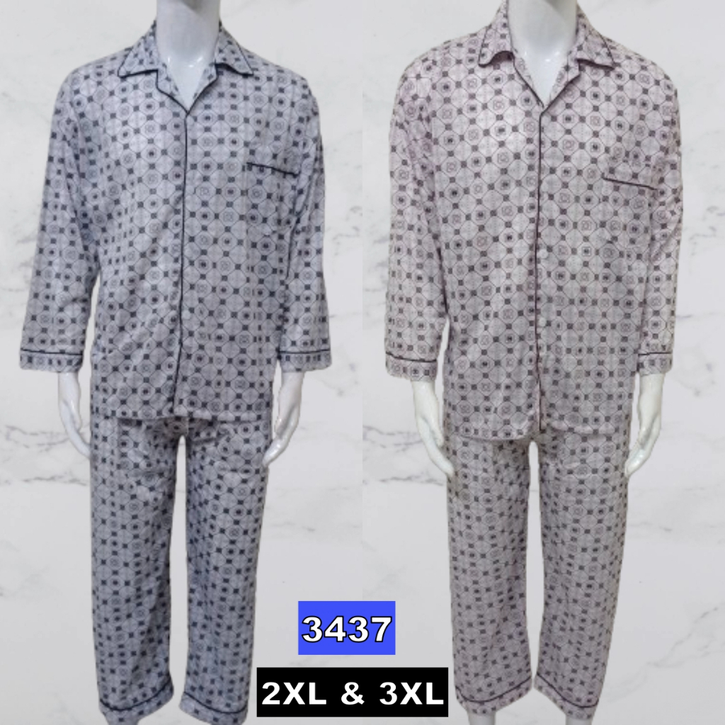 SFS 2XL & 3XL ชุดนอนแขนยาวชุดผู้ใหญ่ผู้ชายชุดนอนผู้ชายชุดนอนคอผ้าฝ้ายแขนยาวยาว