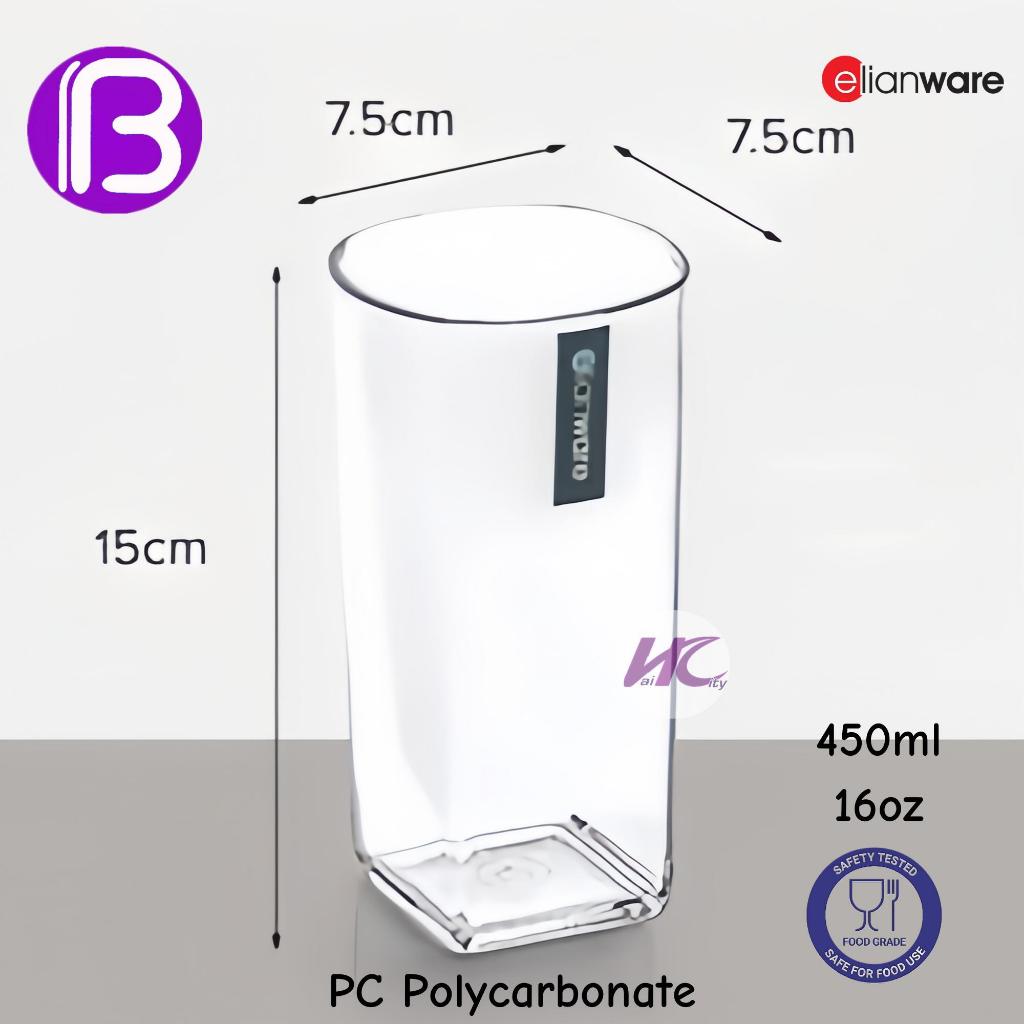 BOSS & BOSSPolycarbonate (PC) Tumbler Square Unbreakable Elegant Home Drink Mug (450ml/16oz) Elianwa