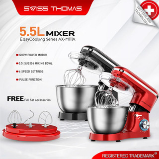 SwissThomas Stand Mixer (Mesin Pengisar) CookXpert Series  (5.5L)  with Whisks, al-dough Hook 304 Stainless steel