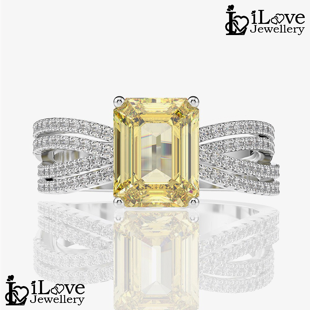 ILove Jewellery แหวนเงิน 925 18K ทองคําขาว 2.3ct สีเหลืองมรกตตัด Zirconia ผู้หญิง ILR008