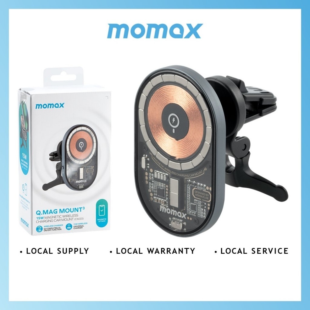 MOMAX CM20E Q.MAG MOUNT 3 Magnetic Wireless Charging Car Mount (15W) (สีเทาสเปซเกรย์)