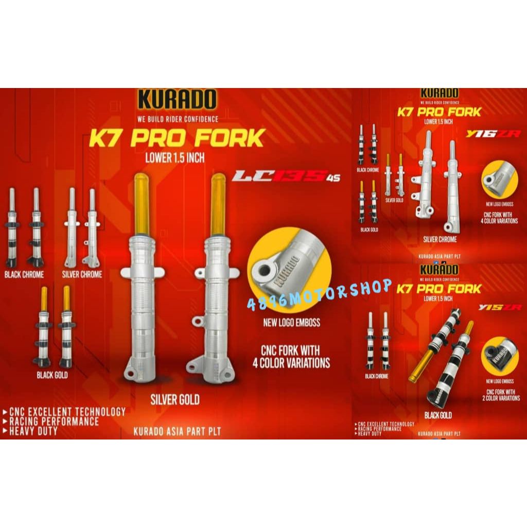 ( K7 ) KURADO LOWERED 1.5 INCHI FORK LAY Y15 Y16 V1 V2 LC135 4S V1 V2 V3 V4 V5 V6 V7 V8 FI LCV8 FI L