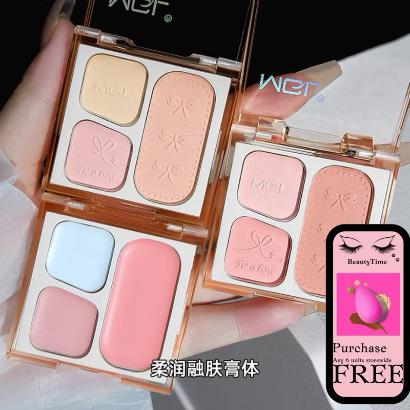 Mgl Love Series Bow Tricolor Blush Shrink Expansion Color Blush Blue Brightening Eyeshadow