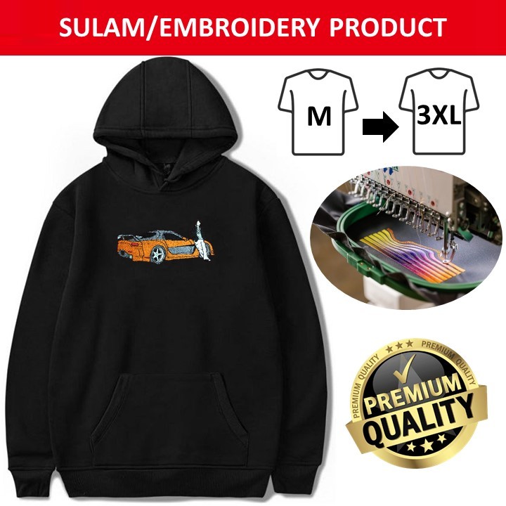 EMBROIDERY SULAM MAZDA RX-7 HAN TOKYO DRIFT โลโก้ขนาดใหญ่ HOODIE SWEATSHIRT SWETER PULLOVER สีดํา