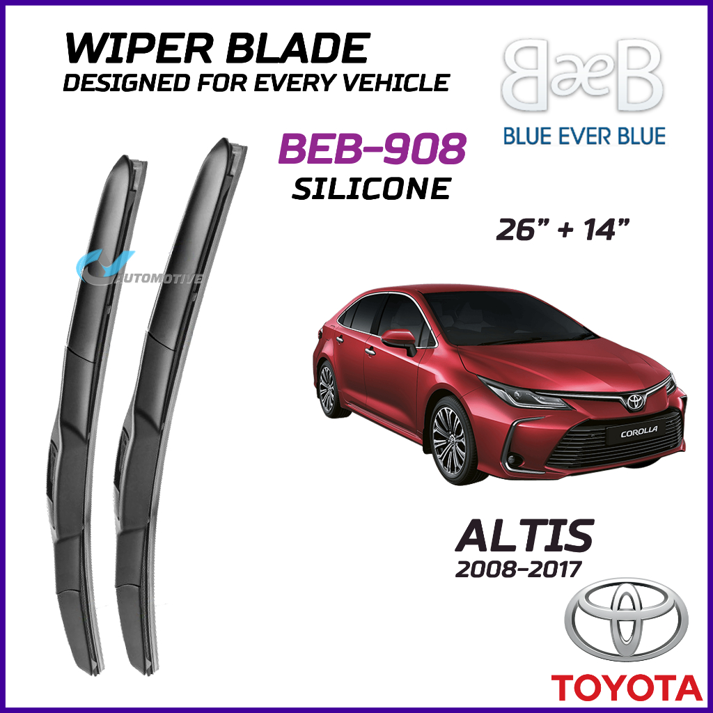 BEB SILICONE ใบปัดน้ําฝน (26"+14") ชุดสําหรับ Toyota Altis 2008-2017 พร้อมการออกแบบ Aerodynamic BEB-