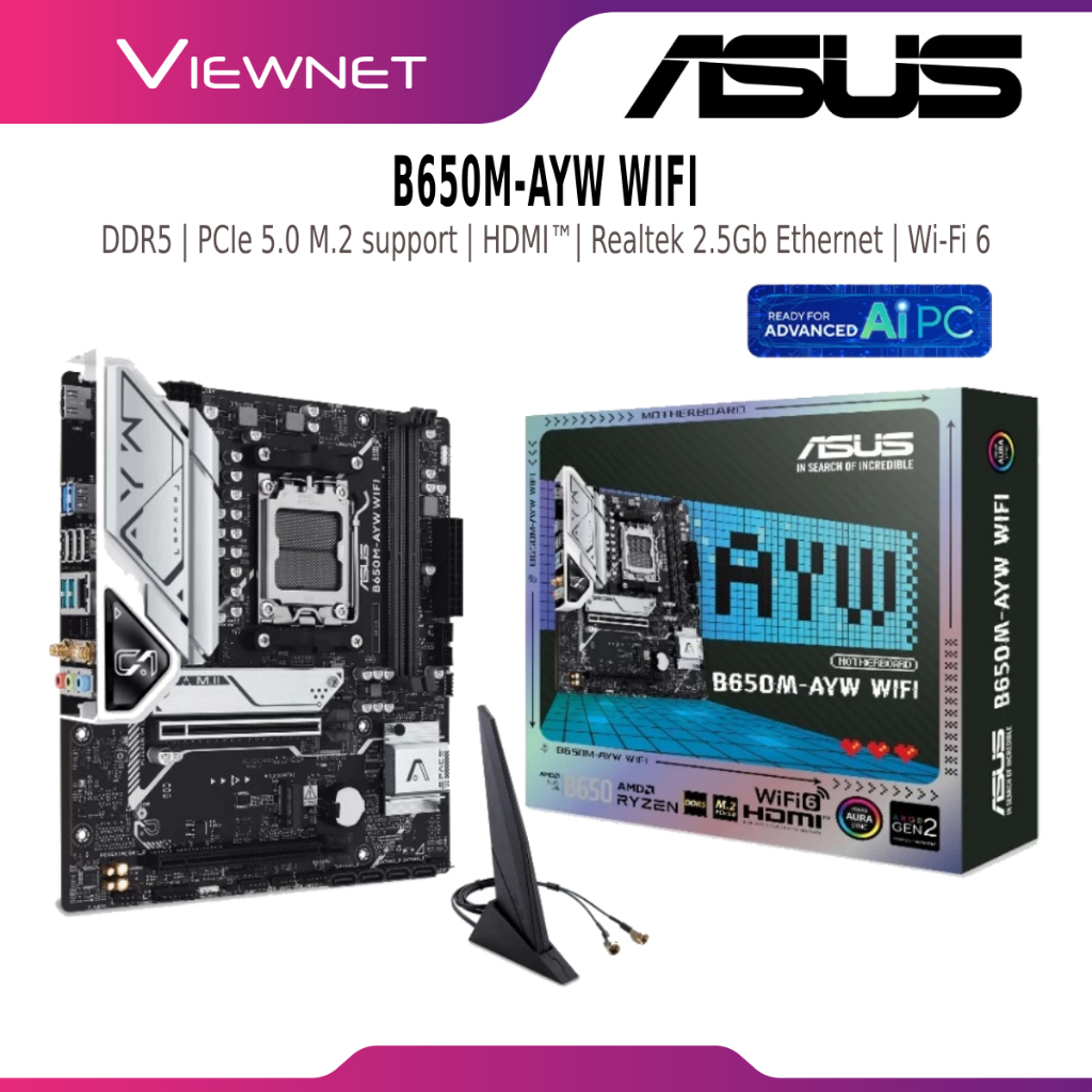 ASUS B650M-AYW WIFI DDR5 D5 AM5 MOTHERBOARD COMBO PROCESSOR AM5 RYZEN 5 7500F AM5 RYZEN 7800X3D AM5 