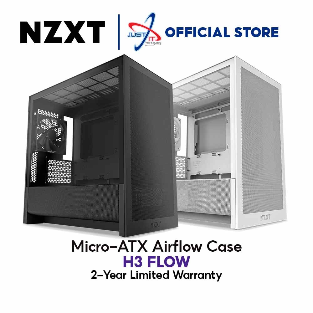 NZXT H3 FLOW M-ATX AIRFLOW DESKTOP PC CASE / ทํางานร่วมกับพัดลมด้านหลังแบบ PRE-INSTALLED
