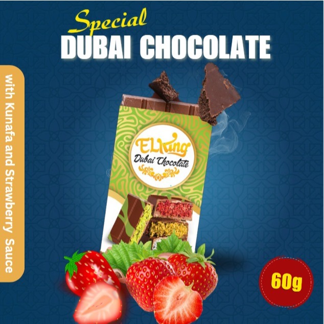 Dubai Chocolate 60g with Kunafa Strawberry and Strawberry Sauce  – Best Seller Today