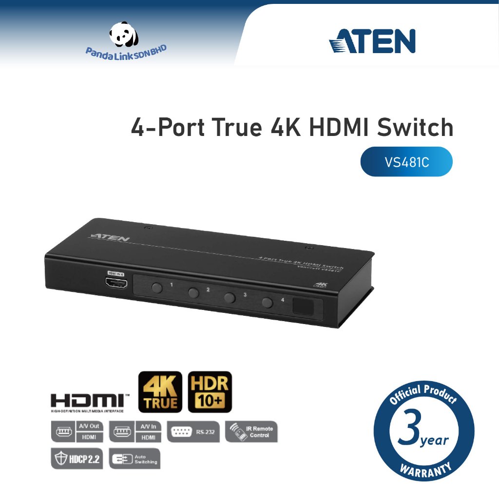 ATEN VS481C สวิตช์ HDMI True 4K 4 พอร์ต