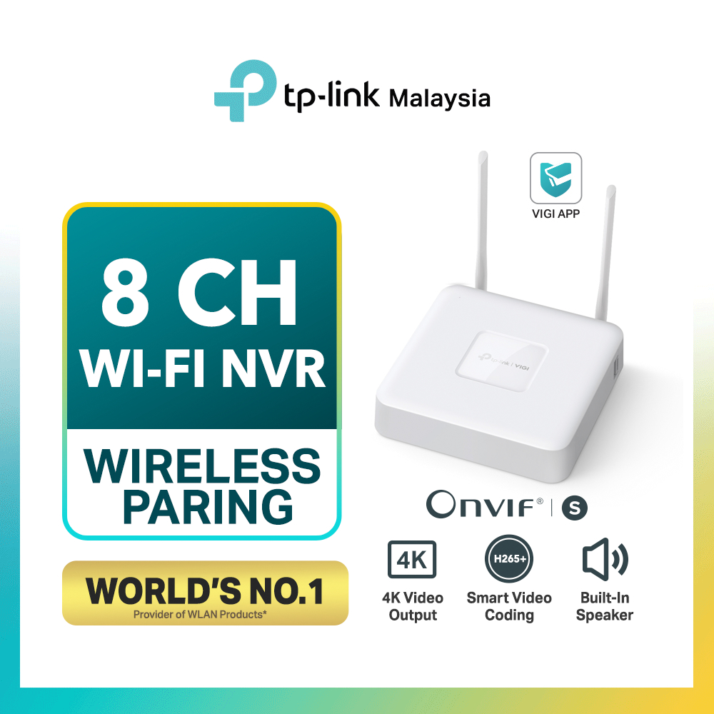 TP-Link VIGI NVR1108H-W 8CH WiFi NVR ไร้สายง่ายจับคู่กับ VIGI & TAPO ONVIF กล้องกล้องวงจรปิด Recorde