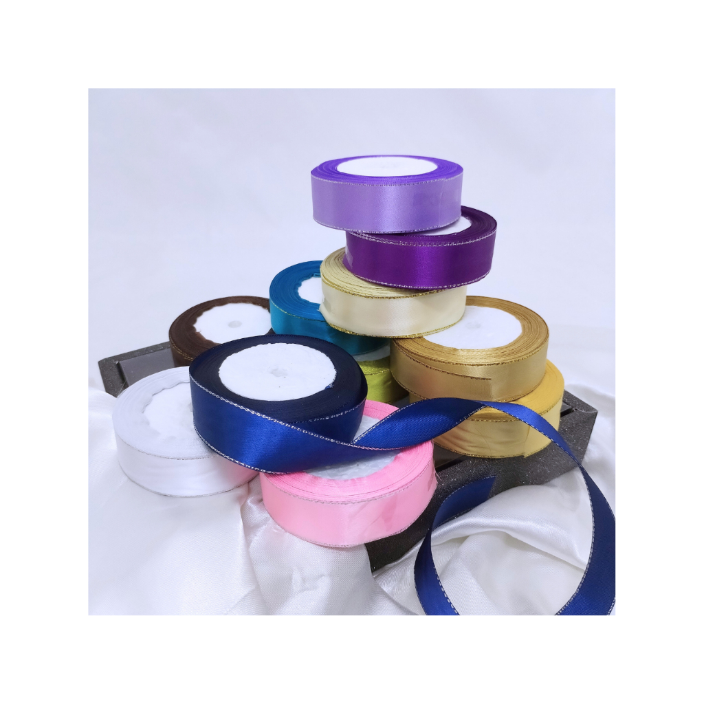 2.5 ซม. (1 ") ริบบิ้นผ้าซาติน LIine สีทองและสีเงิน / งานแต่งงาน / ตกแต่งงานปาร์ตี้คริสต์มาส / โบว์ D