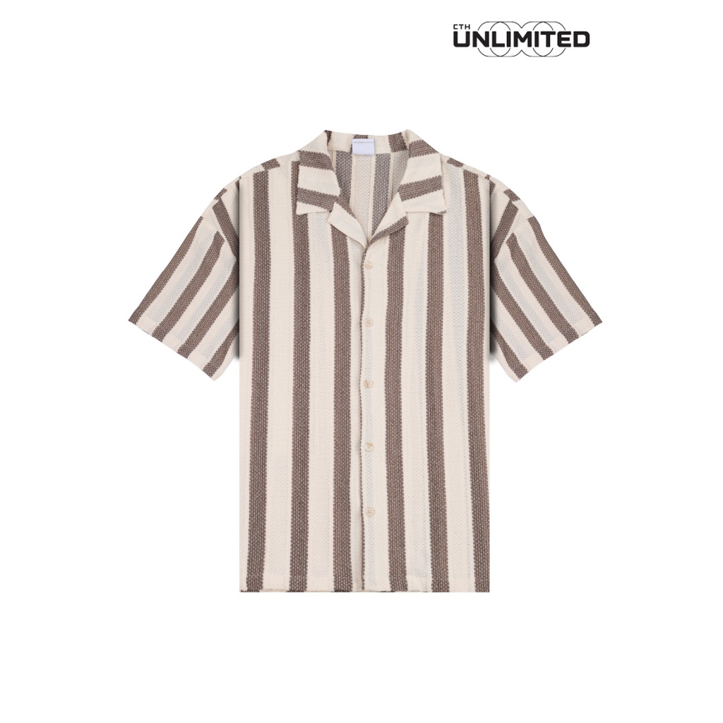 CTH ไม่จํากัด Men Beachwear ขนาดใหญ่ Openwork Stripes Yarn Knit Short Sleeve Shirts - CU-13006