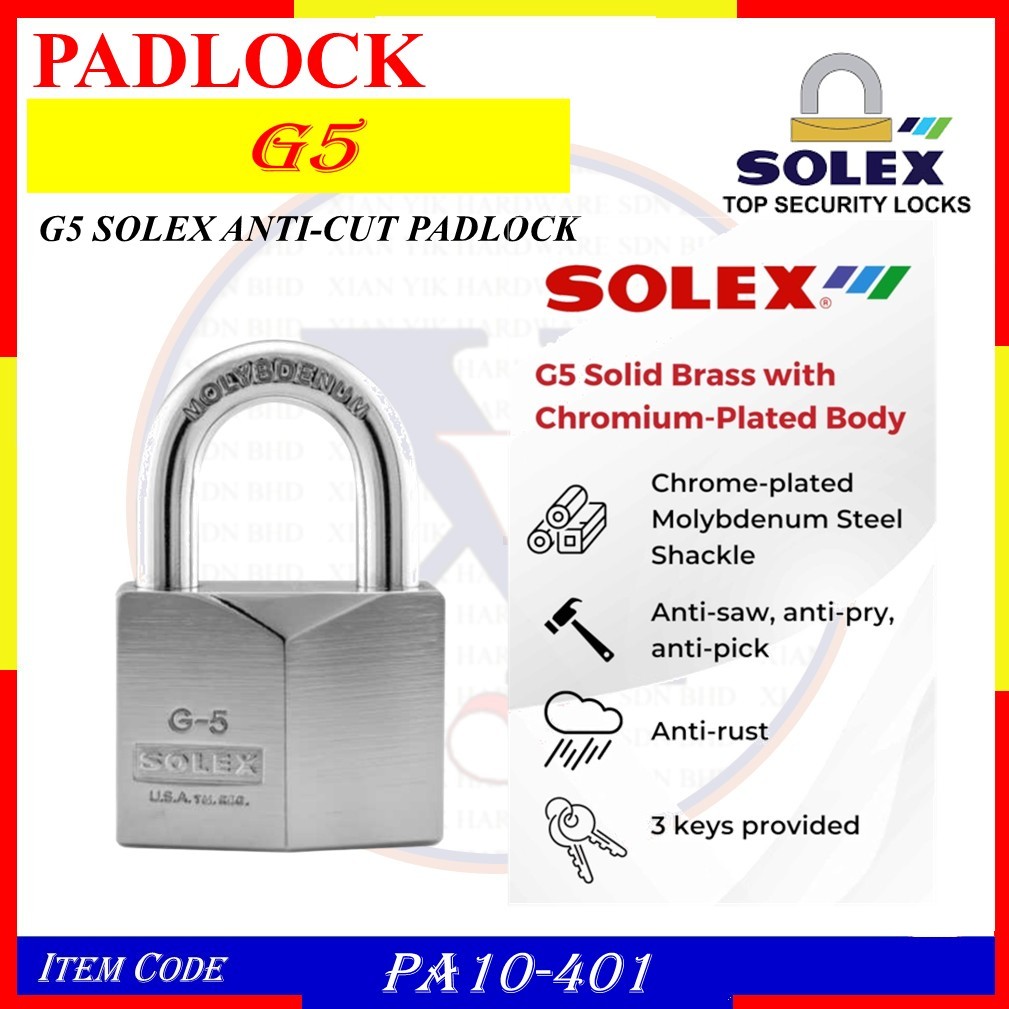 BL-G5 SOLEX KEY ALIKE PADLOCK SOLEX ANTI-CUT PADLOCK - PA10-401 / PA10-501