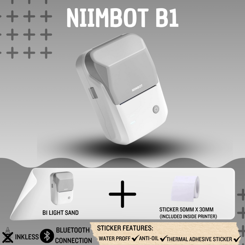 เครื่องพิมพ์ฉลาก Niimbot B1 | เครื่องไร้หมึกความร้อนมือถือแบบพกพา | ฟรีสติ๊กเกอร์ 1 ม้วน