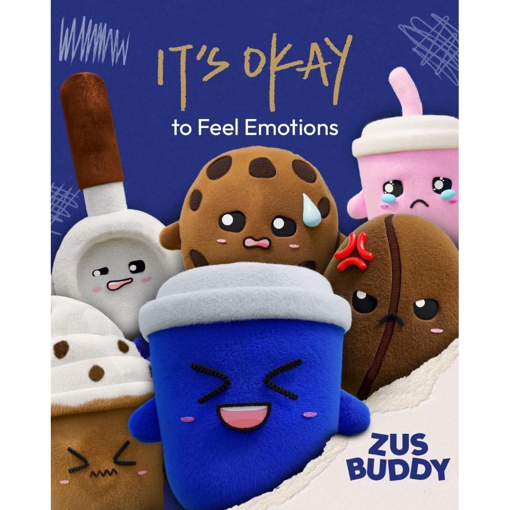 ZUS BUDDY Mini Plushie พวงกุญแจความวิตกกังวลที่โดดเด่น Fear Sad Anger Joy Zus Coffee มันเป็น Ok เพื่