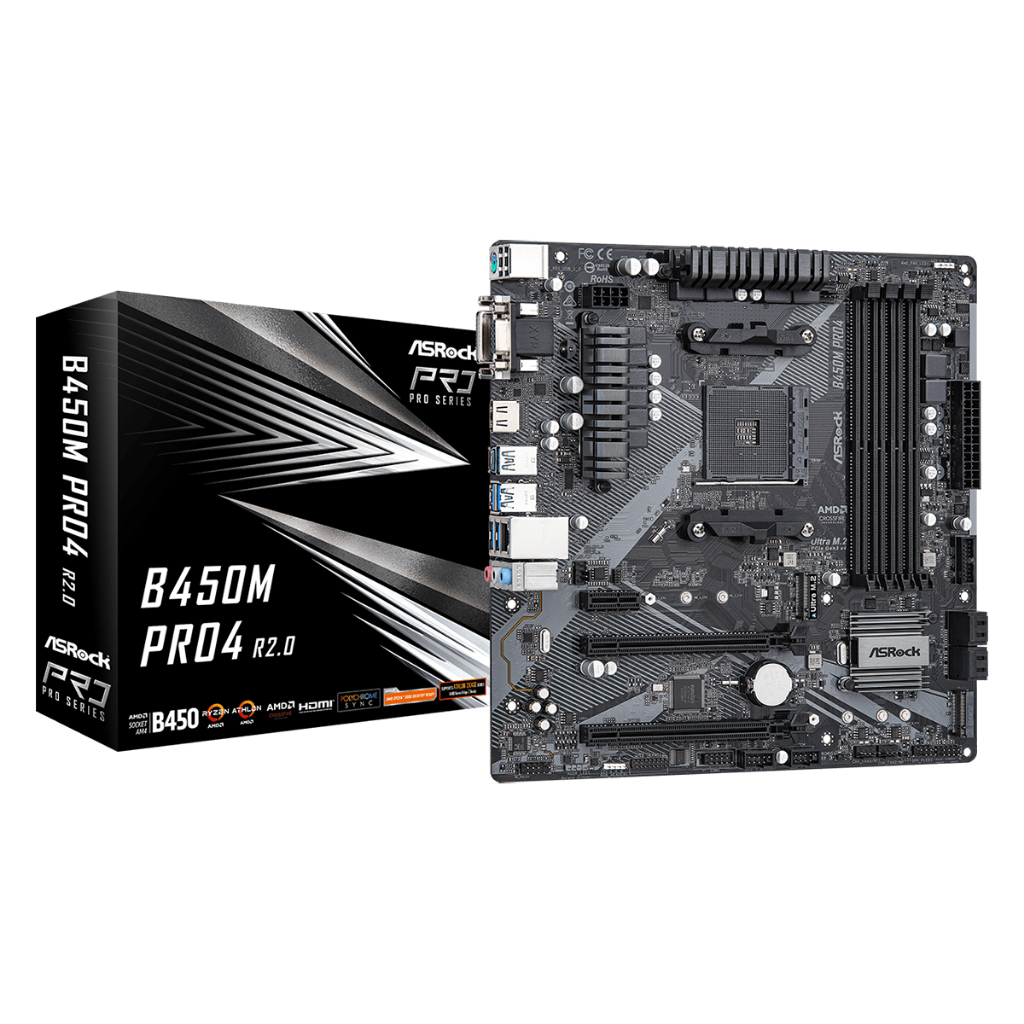 ASRock B450M Pro4 R2.0 mATX เมนบอร์ด/ซ็อกเก็ต AM4 & DDR4