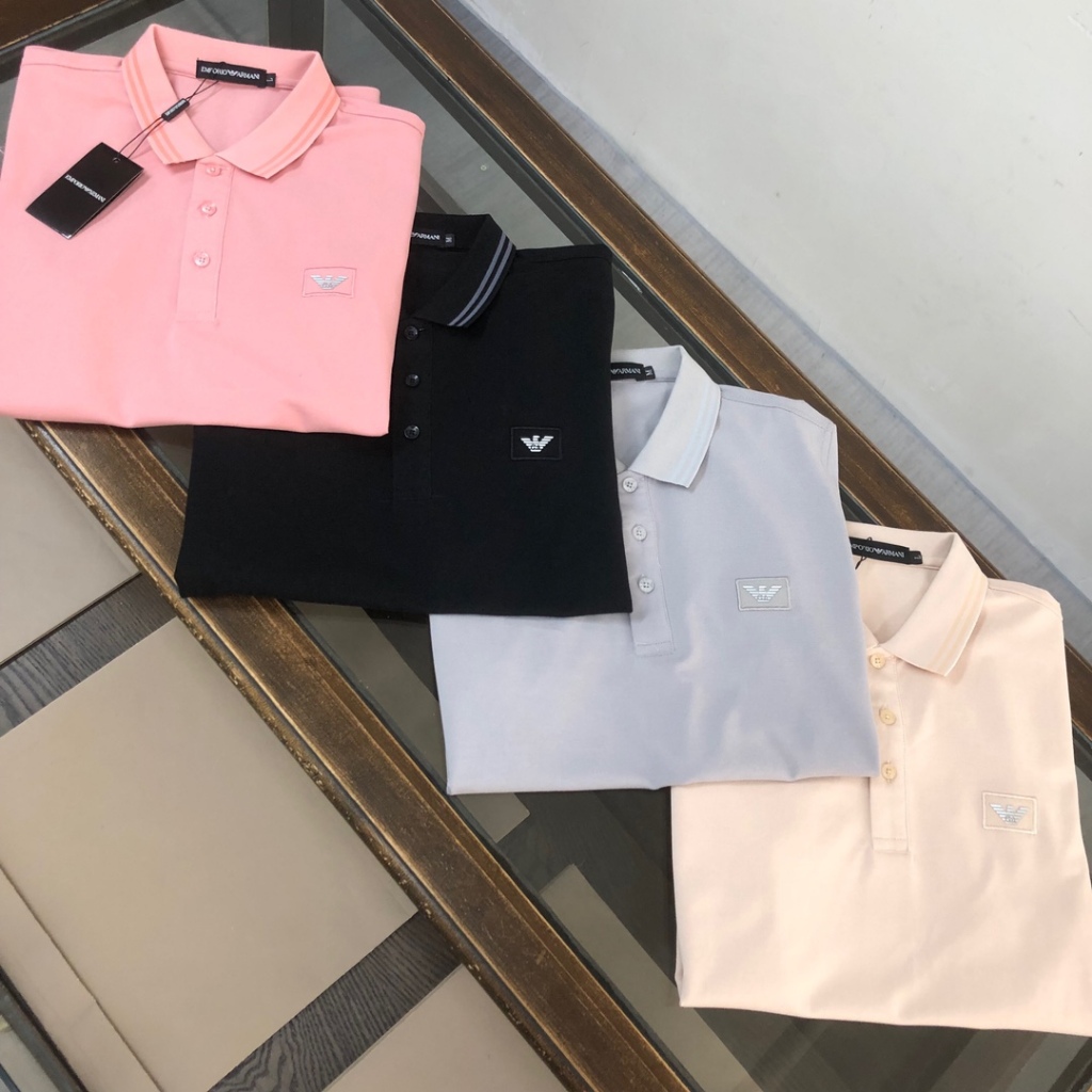 Giorgio Armani Men เสื้อโปโลลําลองผ้าฝ้าย All-match Men เสื้อโปโล Kemeja Polo Lelaki