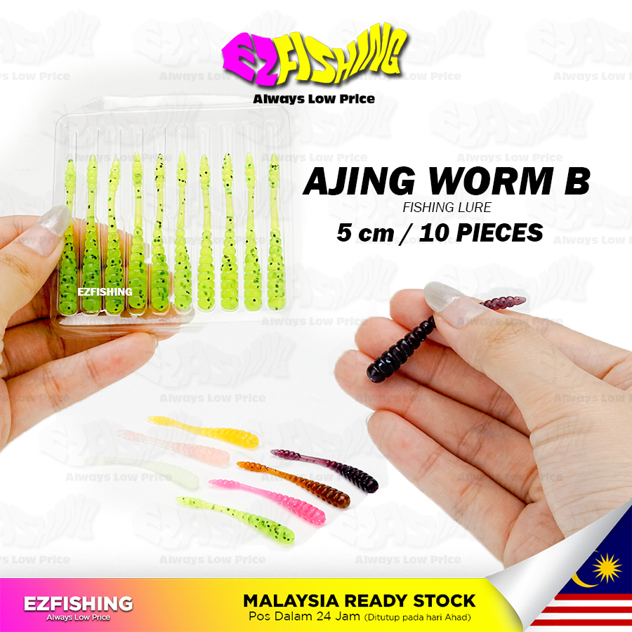 EZF AJING Worm B 7 ซม. 10 ชิ้น Umpan Geli-Geli Micro พลาสติกอ่อน Lure เหยื่อหนอนอ่อน umpan หล่อ