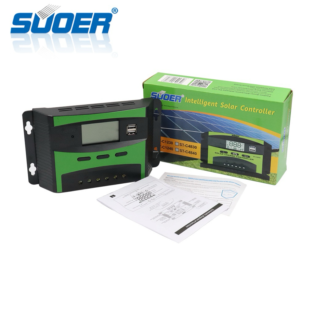 SUOER 30A PWM คอนโทรลเลอร์ชาร์จ 12/24v