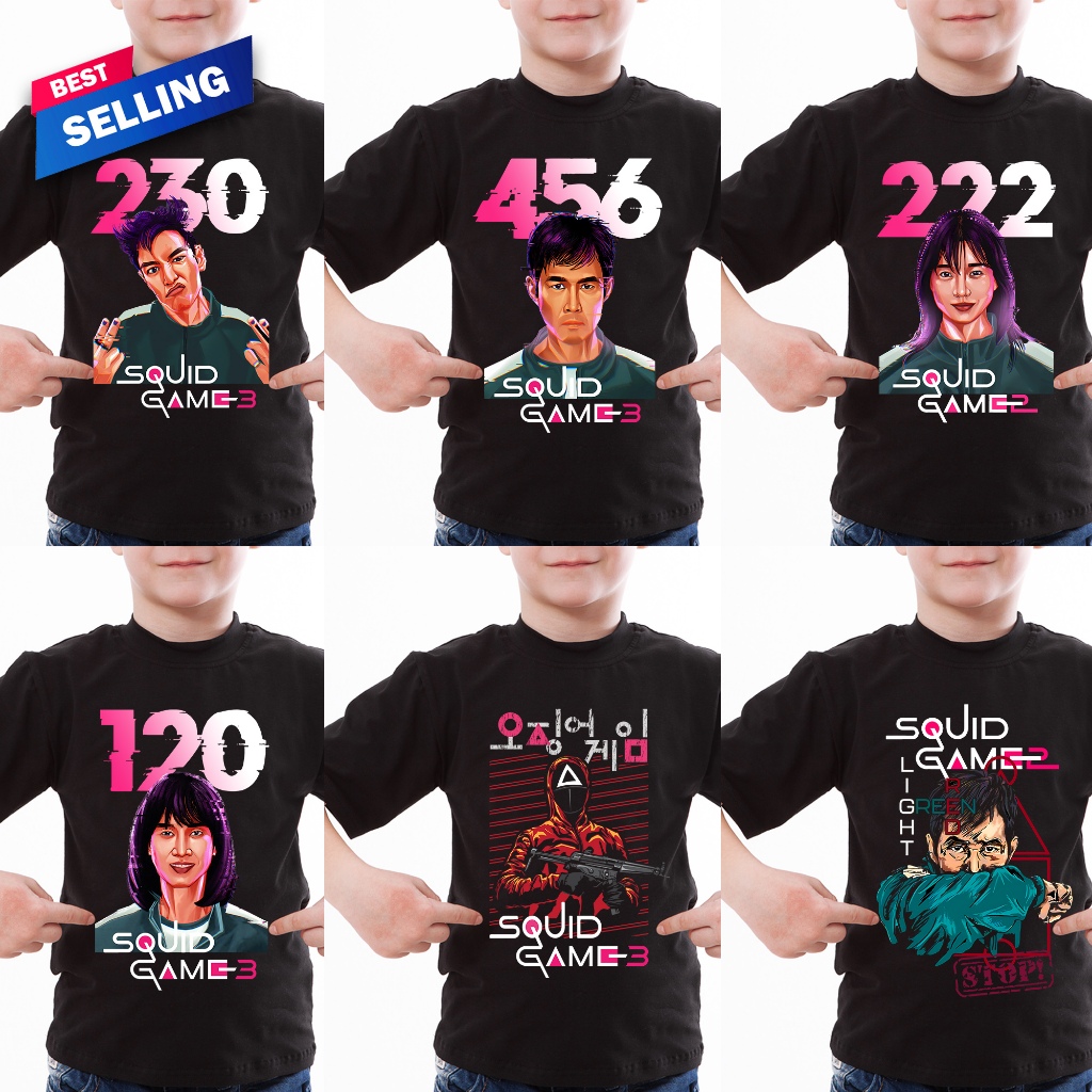Squid Game 3 Character T-shirt Design for Kids Cotton 100%, Baju Squid Game 3 budak VIRAL 2025