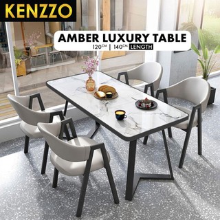 Meja Makan 4 Kerusi Luxury Dining Set with 4 Chairs With Marble Texture Suitable for 4-6 Pax Amber
