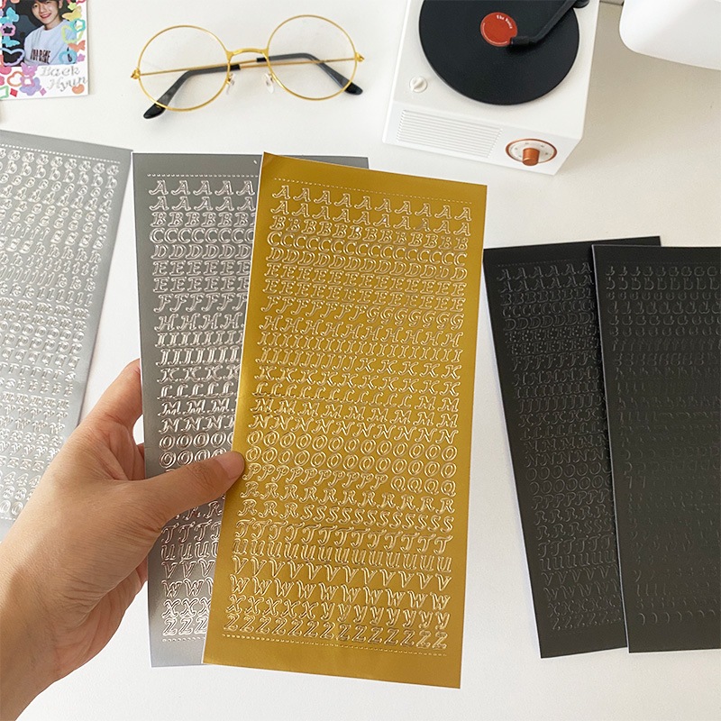[FF88] KOREA Ins ตัวอักษรหมายเลขอีพ็อกซี่เรซิ่นสติกเกอร์ศิลปะเล็บสติกเกอร์หยดน้ํา胶英文字母พิมพ์美โลหะ贴纸