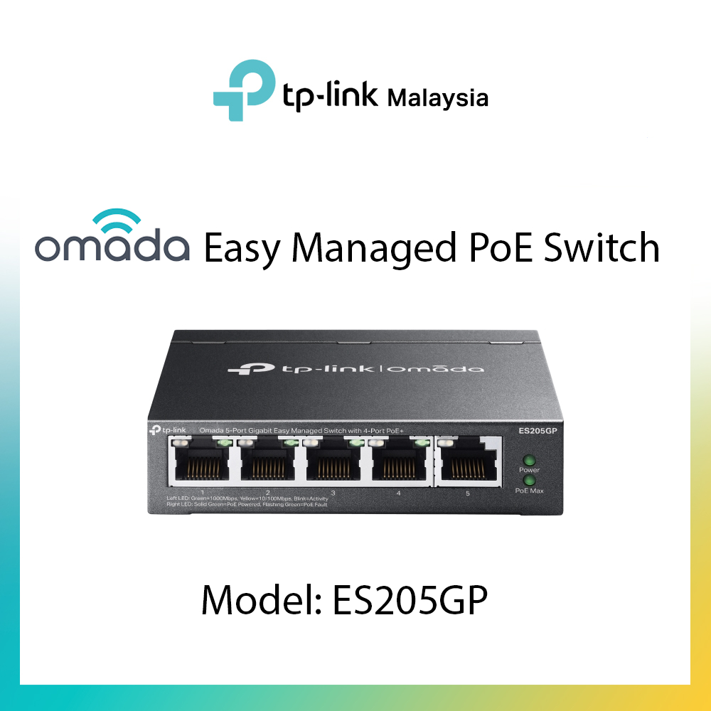 TP-Link Omada ES205GP 5-Port Gigabit Switch 4PoE+ 65W Budget Fan‐less 250 m PoE Auto Recovery Cloud 