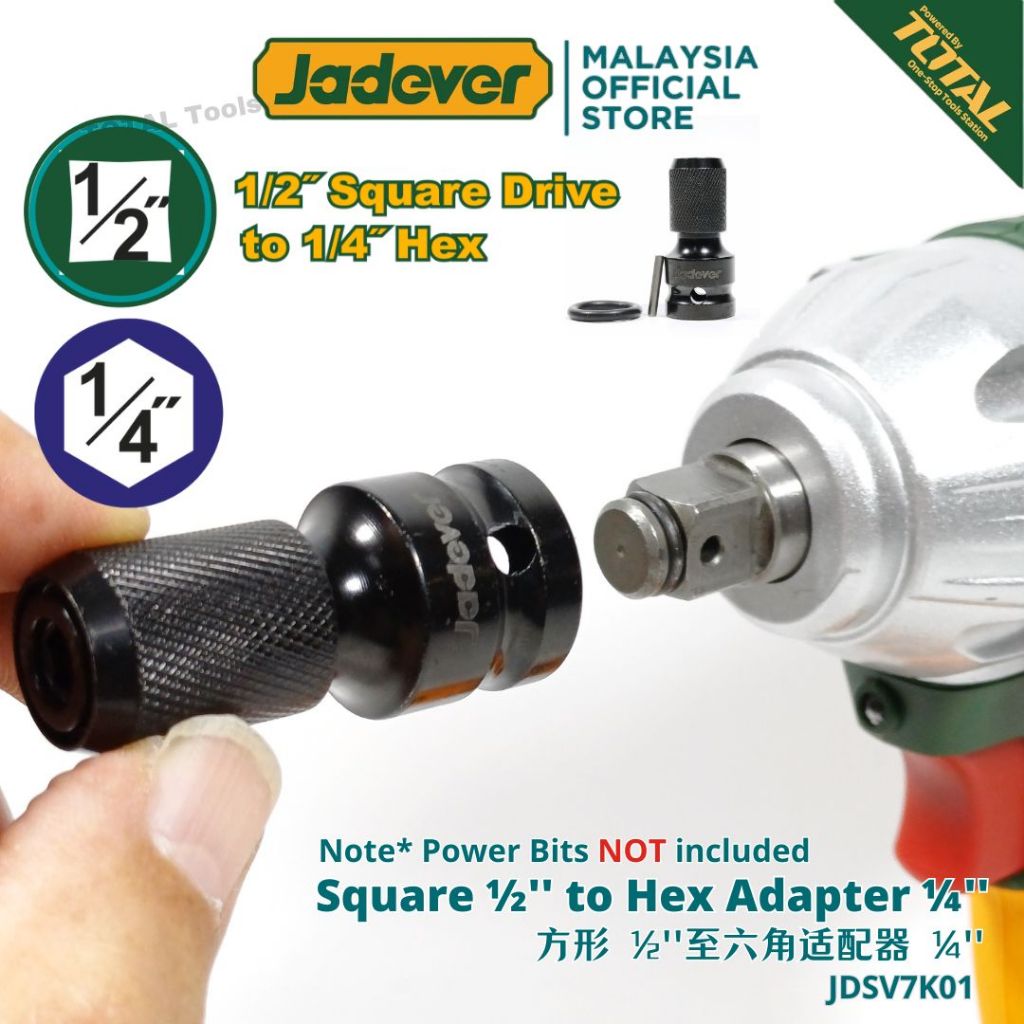 Jadever Tools 2 ไดรฟ์ ถึง ¼ Hex เจาะ Chuck Converter ซ็อกเก็ตอะแดปเตอร์สแควร์รูป ½'Sv7K01