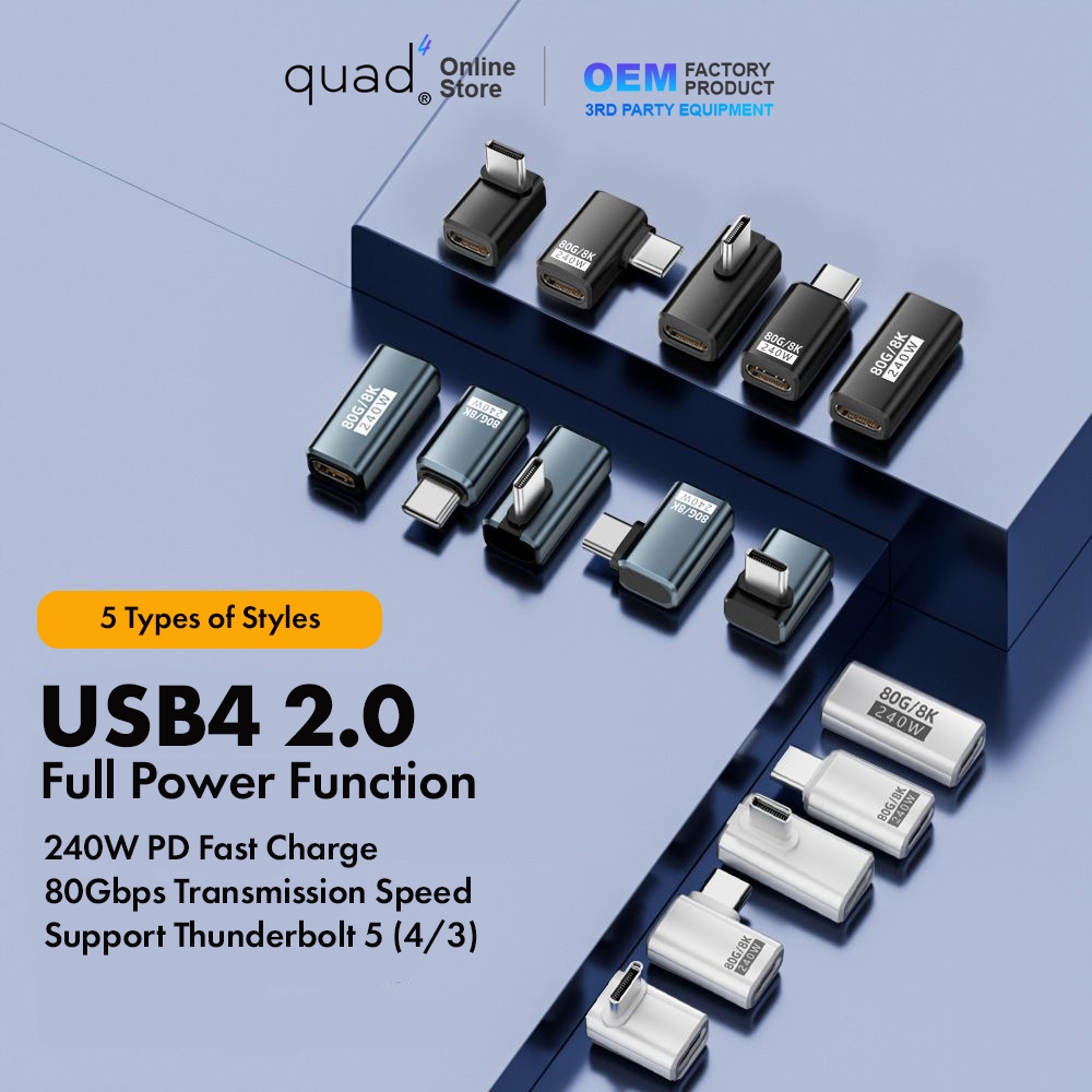 ข้อศอกอะแดปเตอร์ Type C ถึง Type C USB4 ver2.0 ความเร็วการส่งผ่าน 80Gbps & Video Support 8K@60Hz PD 