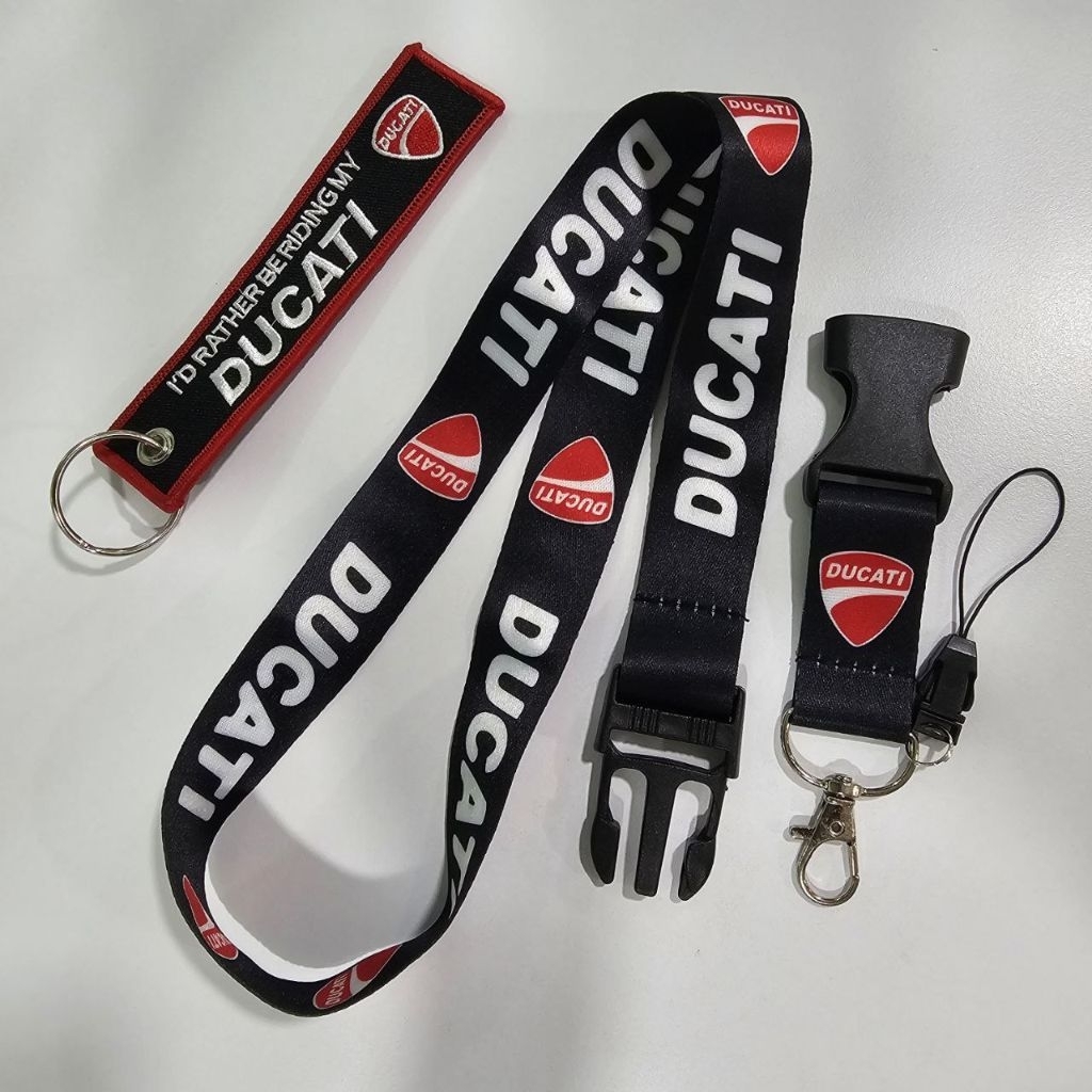 DUCATI พวงกุญแจผ้าเชือกเส้นเล็กไนลอน PU ผู้ถือบัตร Lanyards พวงกุญแจ Ducati Ducati Ducati