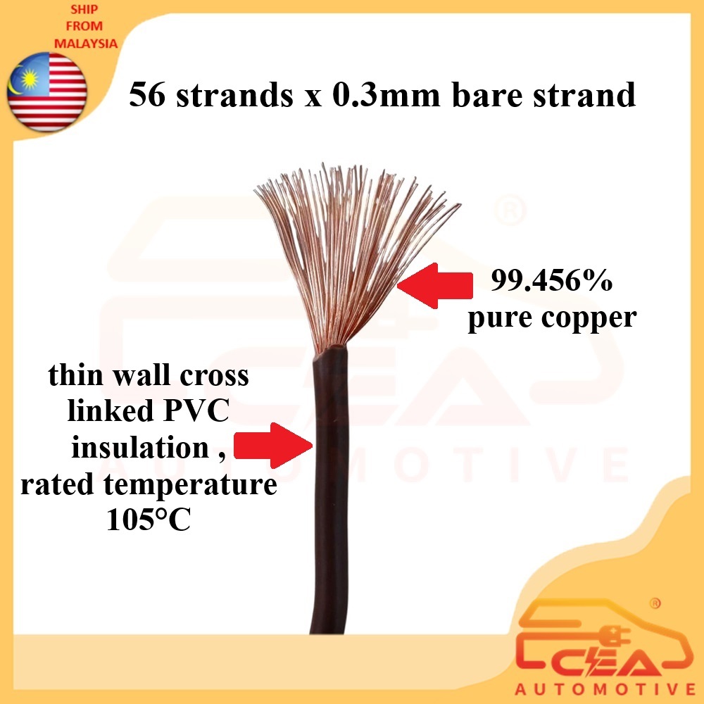 1 เมตร 4MM2 11AWG FLRY-B PVC 105 C อัตโนมัติสายไฟฟ้า COPPER WIRE WAYAR AUTO GERMAN SPEC