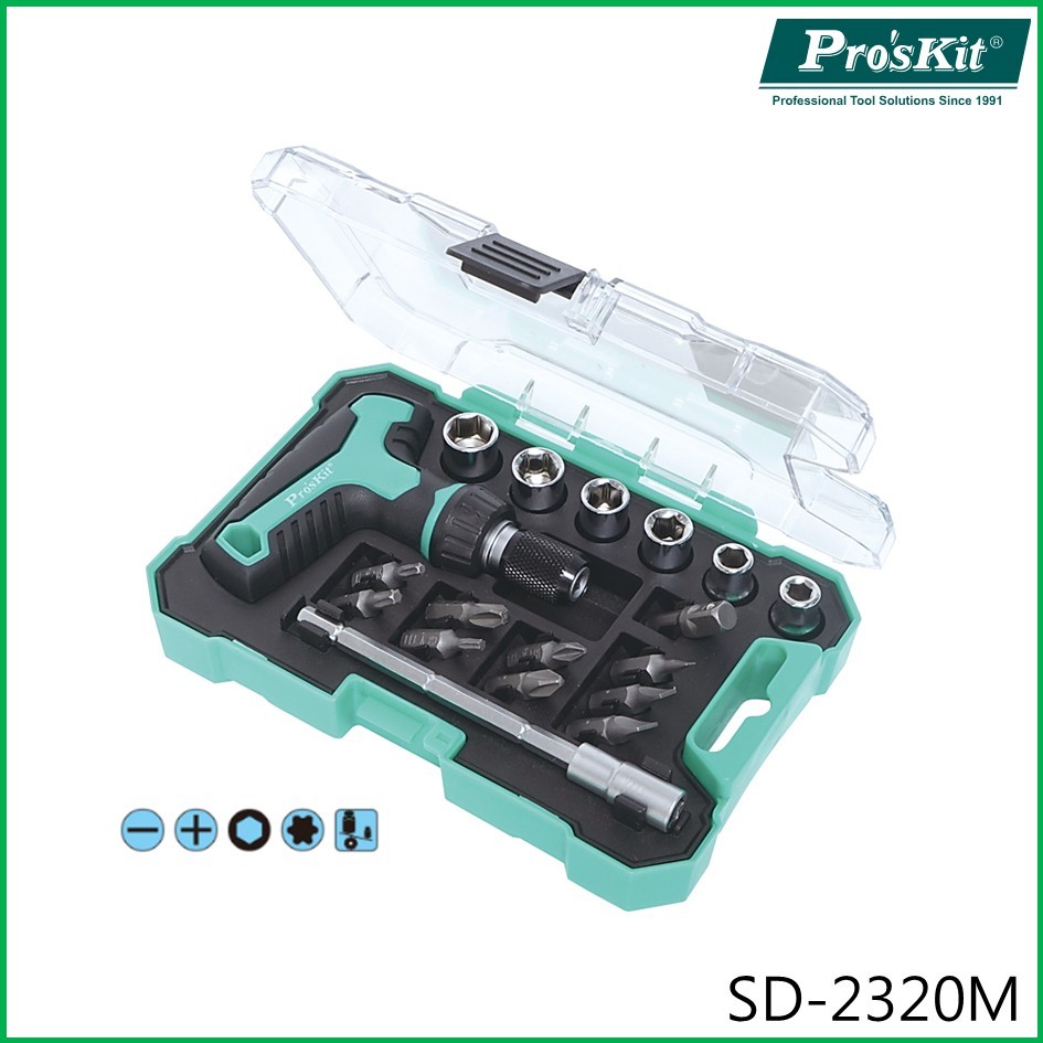 ProsKit SD-2320M 18 in 1 Mini T-Handle Ratchet Set