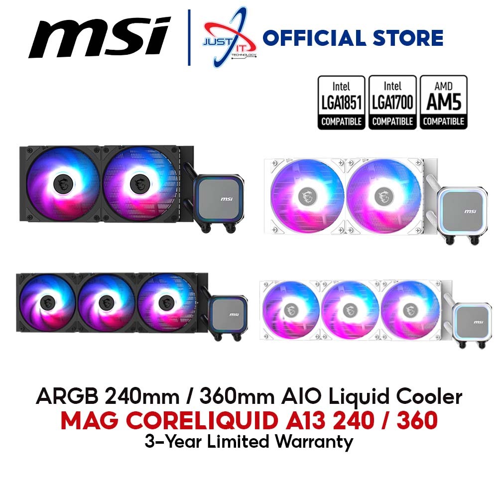 MSI MAG CORELIQUID A13 240 / 360 ARGB 240mm / 360mm AIO LIQUID COOLER - สีดํา / สีขาว