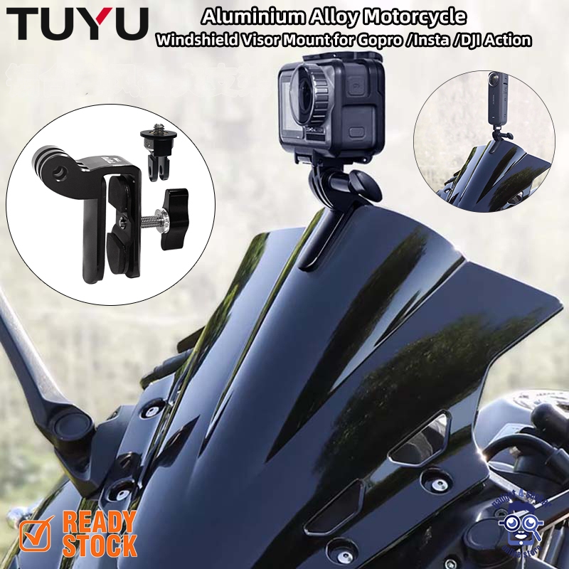 TUYU กระจกรถจักรยานยนต์ Visor Mount Clamp มอเตอร์ไซด์ Action กล้องอลูมิเนียมสําหรับ Gopro /Insta /DJ