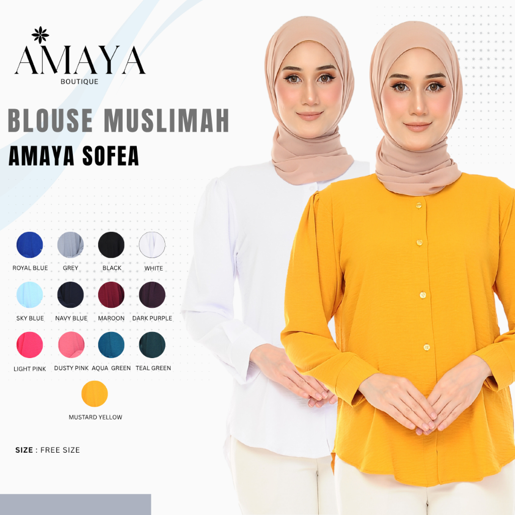 Amaya Boutique – เสื้อ Muslimah Longgar Ringan Sesuai Cuaca Panas ผู้หญิงเสื้อลําลองอย่างเป็นทางการแ