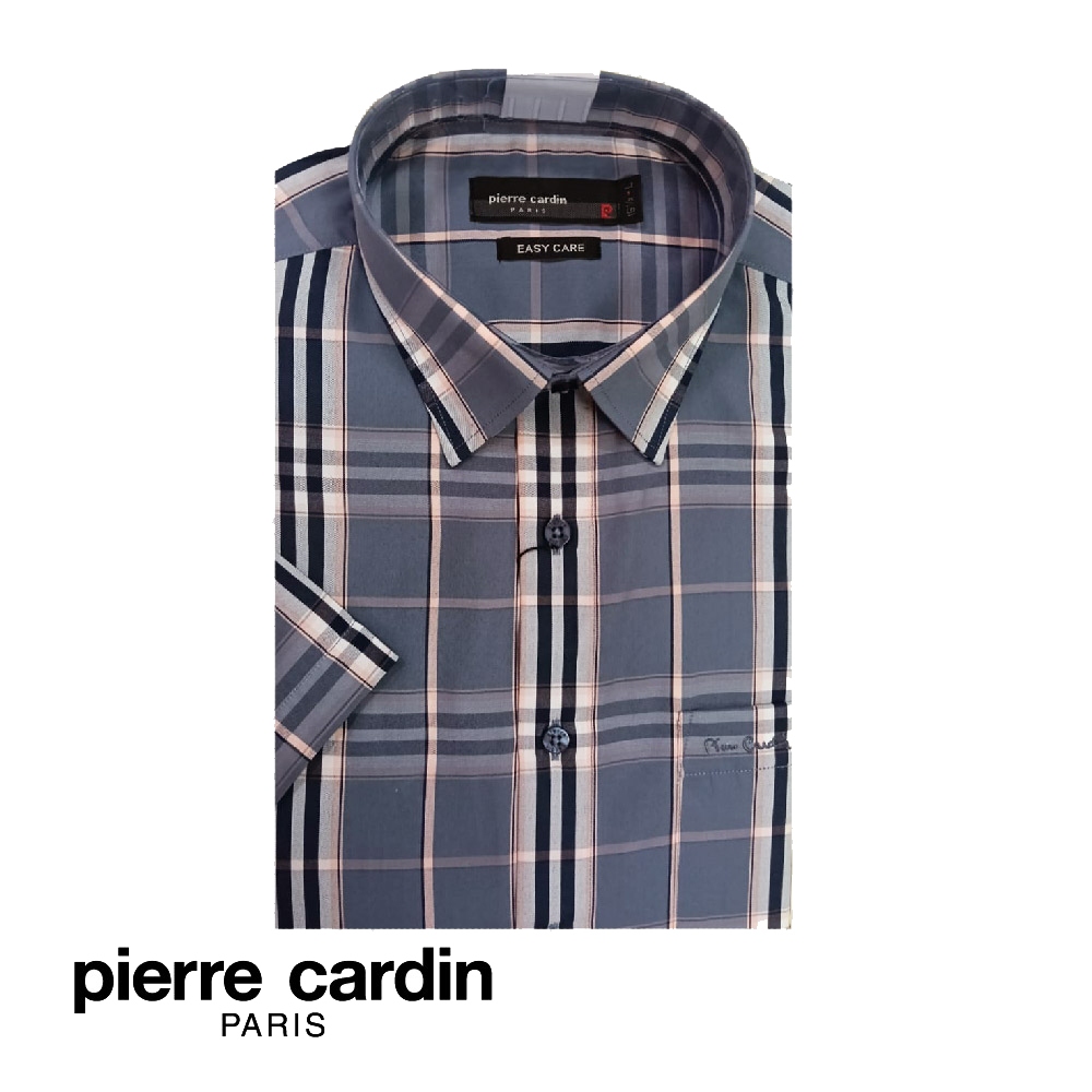 Pierre Cardin Mens Short Sleeve Check Shirt With Pocket (Semi Regular Fit) - Greyish Blue (W5405B-11