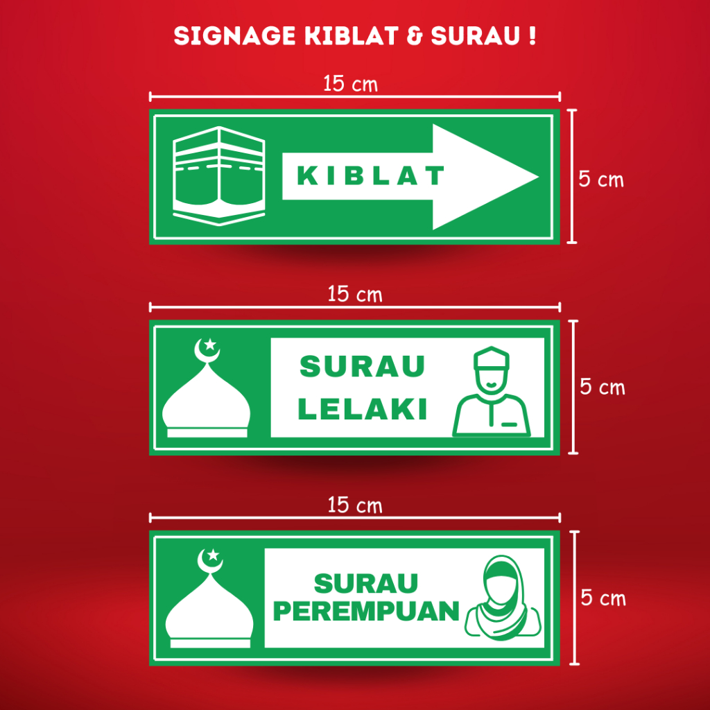 สติ๊กเกอร์ Kiblat & Surau/ Arah Kiblat / Arrow Kiblat / ป้าย Kiblat/ สติ๊กเกอร์ป้าย Surau