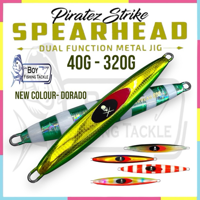 Piratez Strike SpearHead Dual Function Metal Jig Slow Fall Jigging Fast Sinking UV Lumo 40g 60g 80g100g 120g 160g 200g