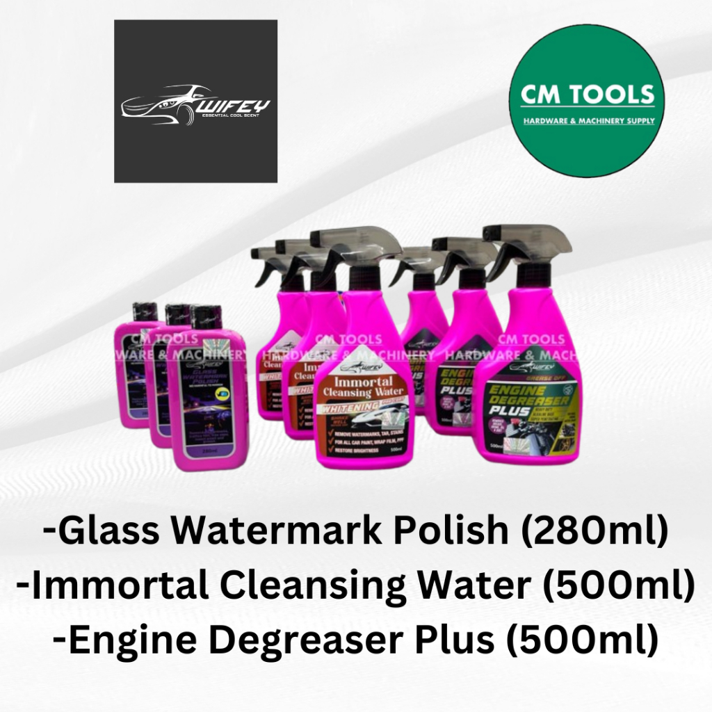 WIFEY GLASS WATERMARK POLISH 280ML / WIFEY ENGINE DEGREASER PLUS 500ML / WIFEY IMMORATL CLEANSING WA