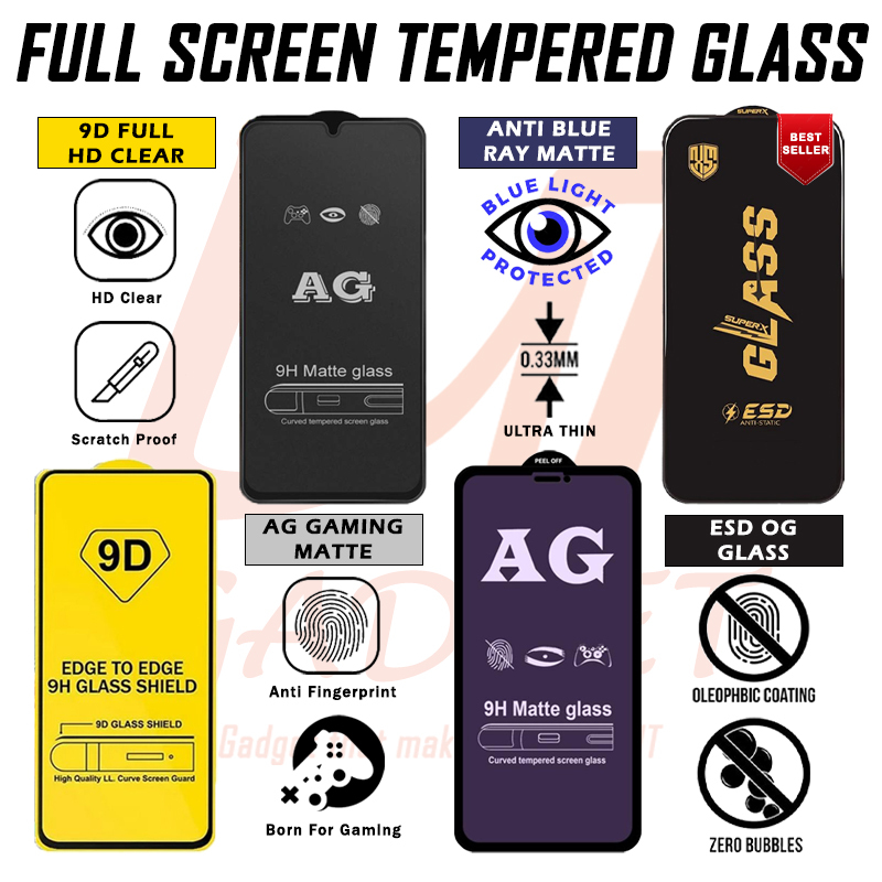ZTE Blade V80 Max/A56/A55/A35/Focus 2/A75/Nubia Air/V70 กระจกนิรภัยแบบเต็ม Clear Matte Anti BlueRay