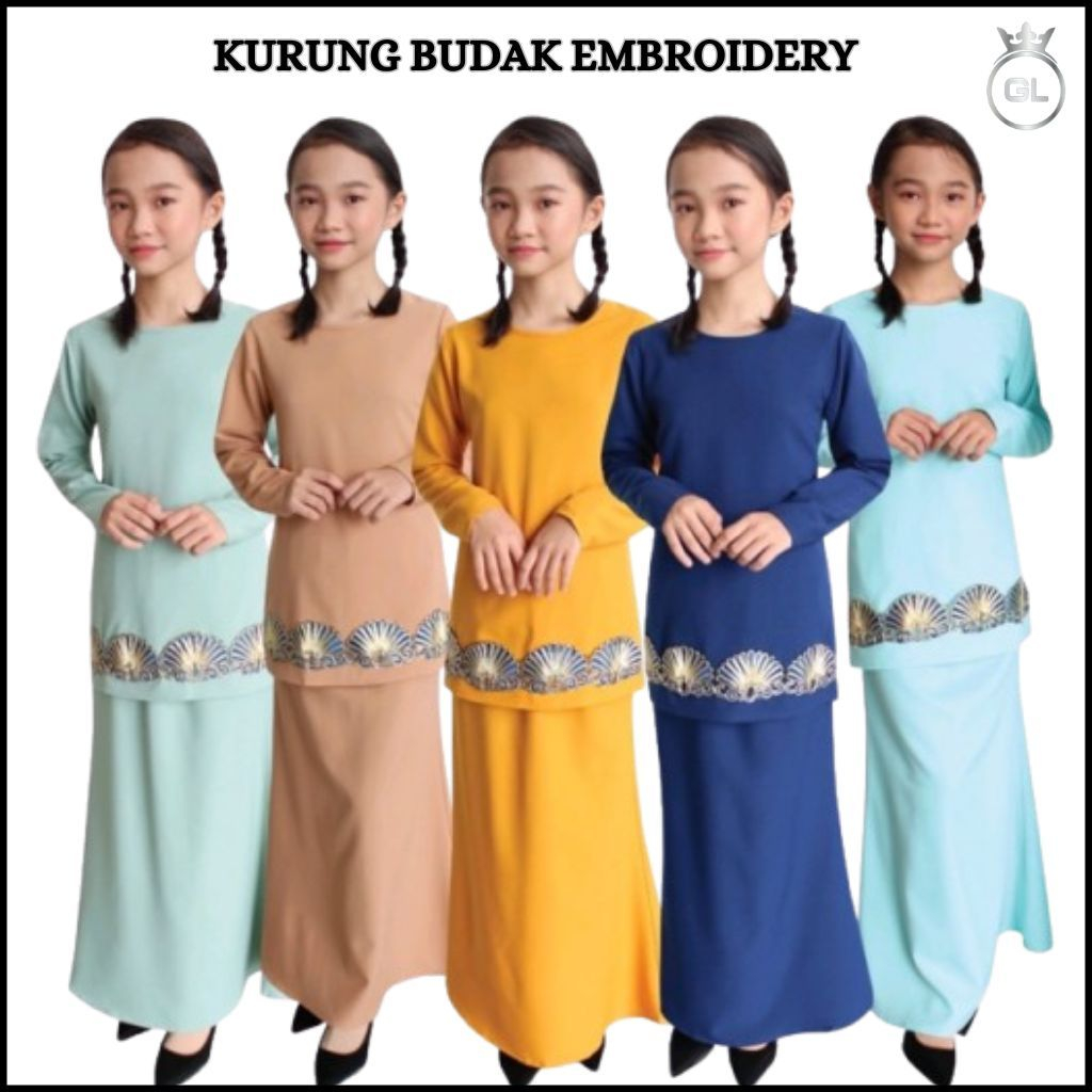 BAJU KURUNG BUDAK FASHON EMBROIDERY KURUNG MODERN KIDS HEAVY CREPE (3Y, 6Y, 9Y, 12Y)