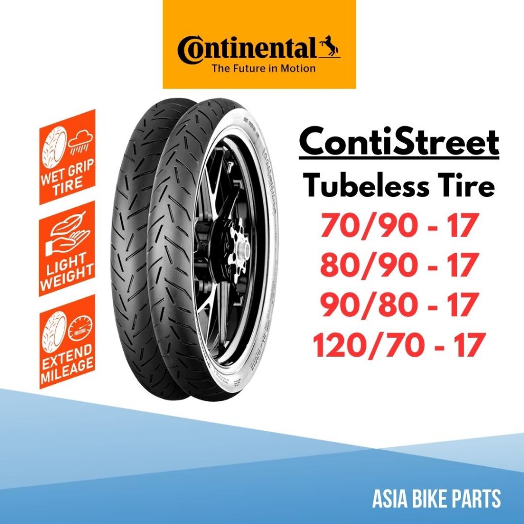 Continental Rubbers Motor Tyre Motorsikal Tayar 17 Inci Tubeless ContiStreet - 70/90-17 80/90-17 90/